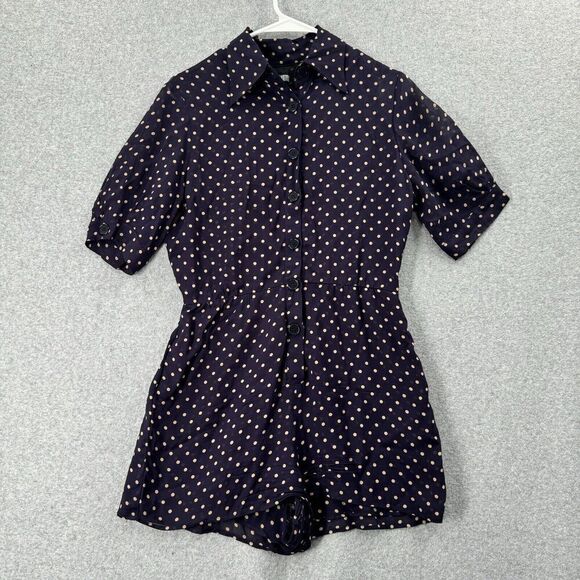 Reformation Romper Wmns 2 Viscose Polka Dot Button Front Jumpsuit Chiffon Navy - Picture 1 of 15